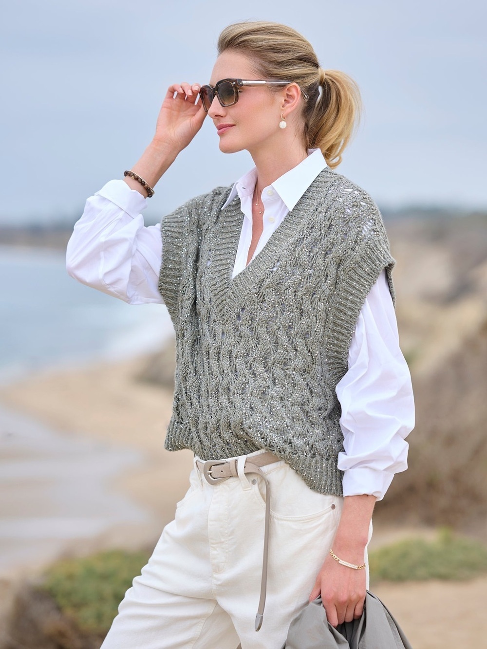 Sonoma Sage Green Cable Knit Sweater Vest 1X